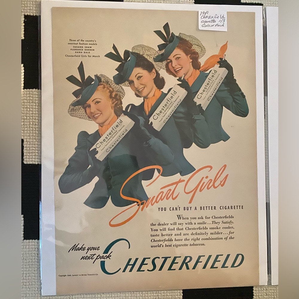 Vintage 1940 Chesterfield Advertisements